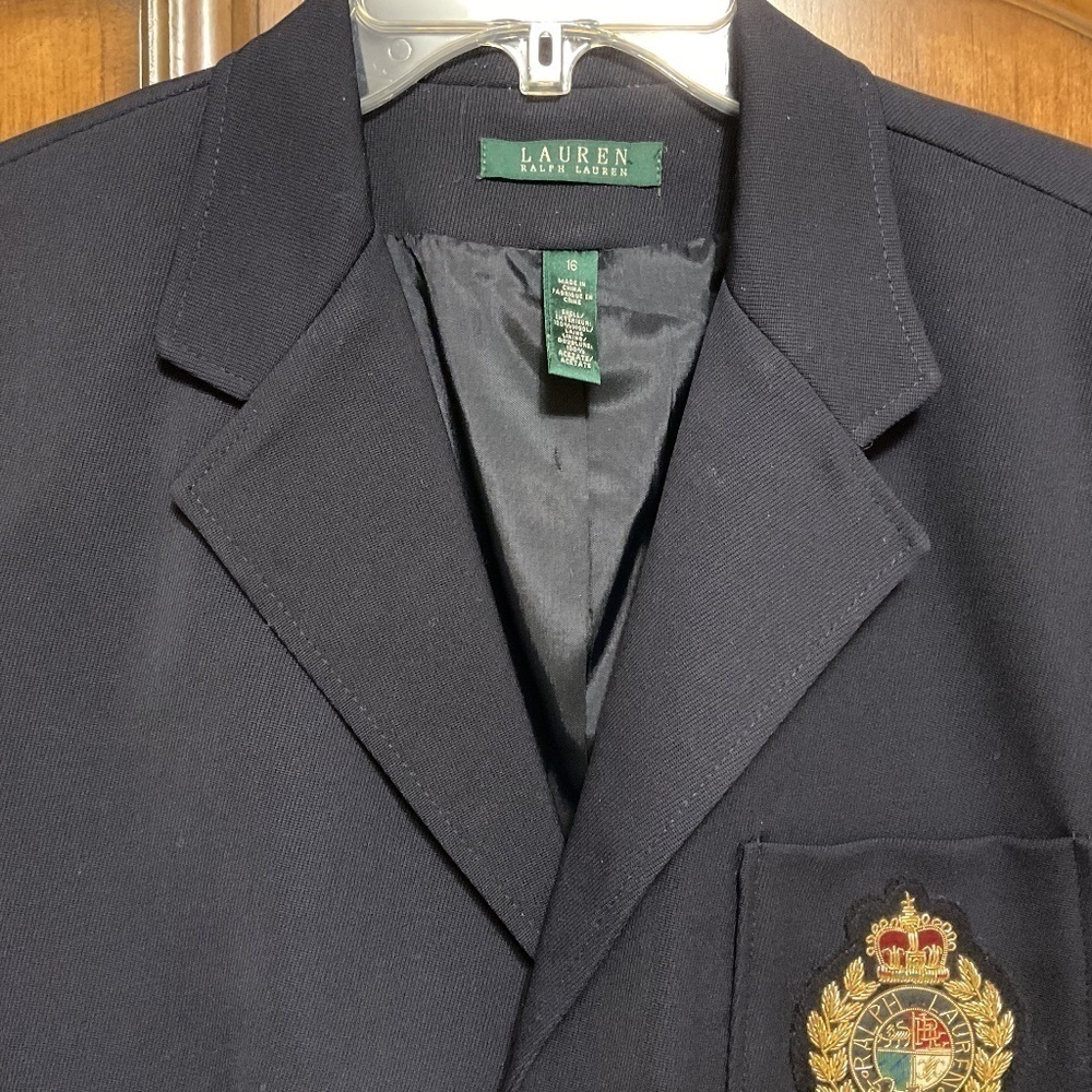 NWOT POLO RALPH LAUREN 100% WOOL DARK Blue CREST WOMAN BLAZER NEW SIZE US 16 - Picture 5 of 13